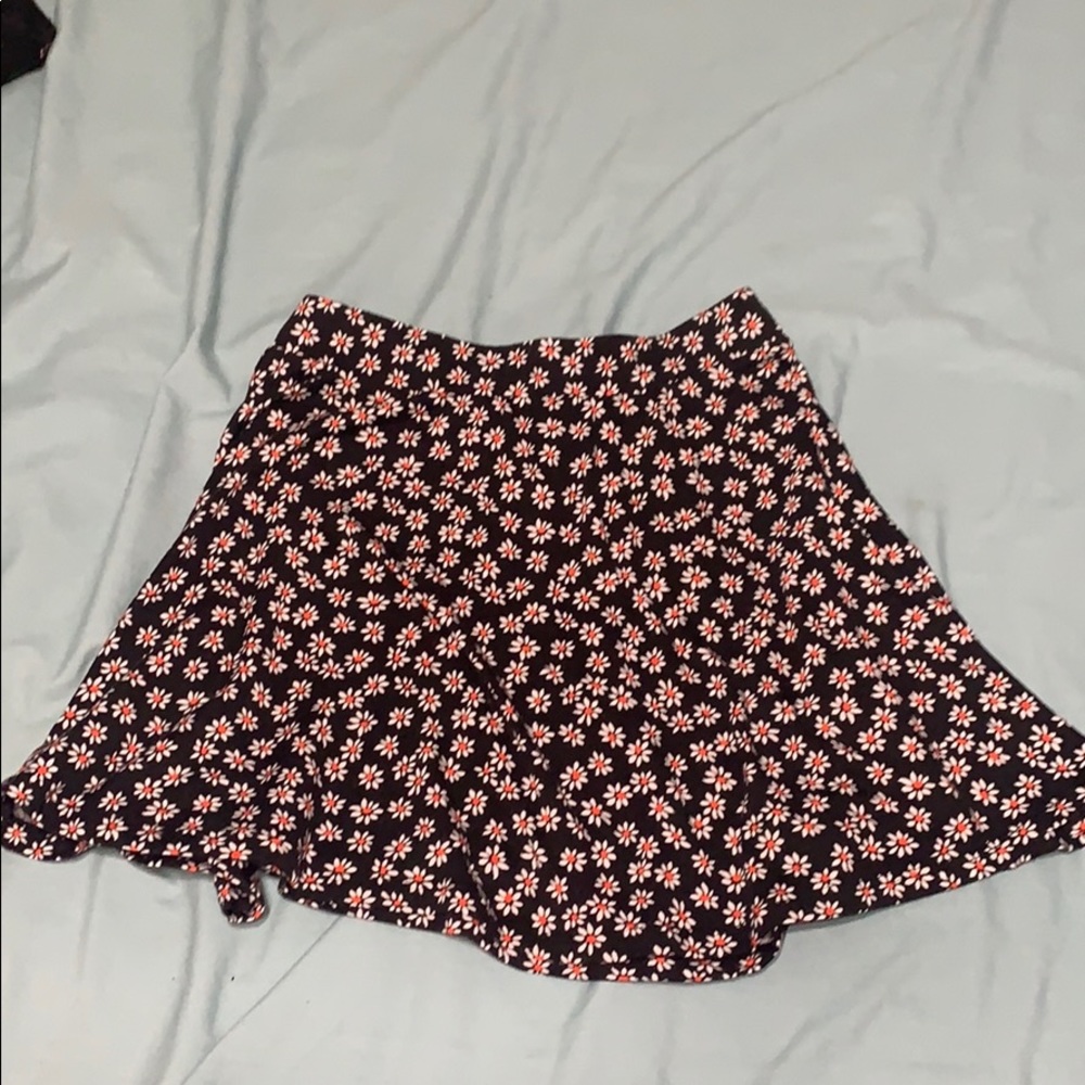 A black skirt with flowers.